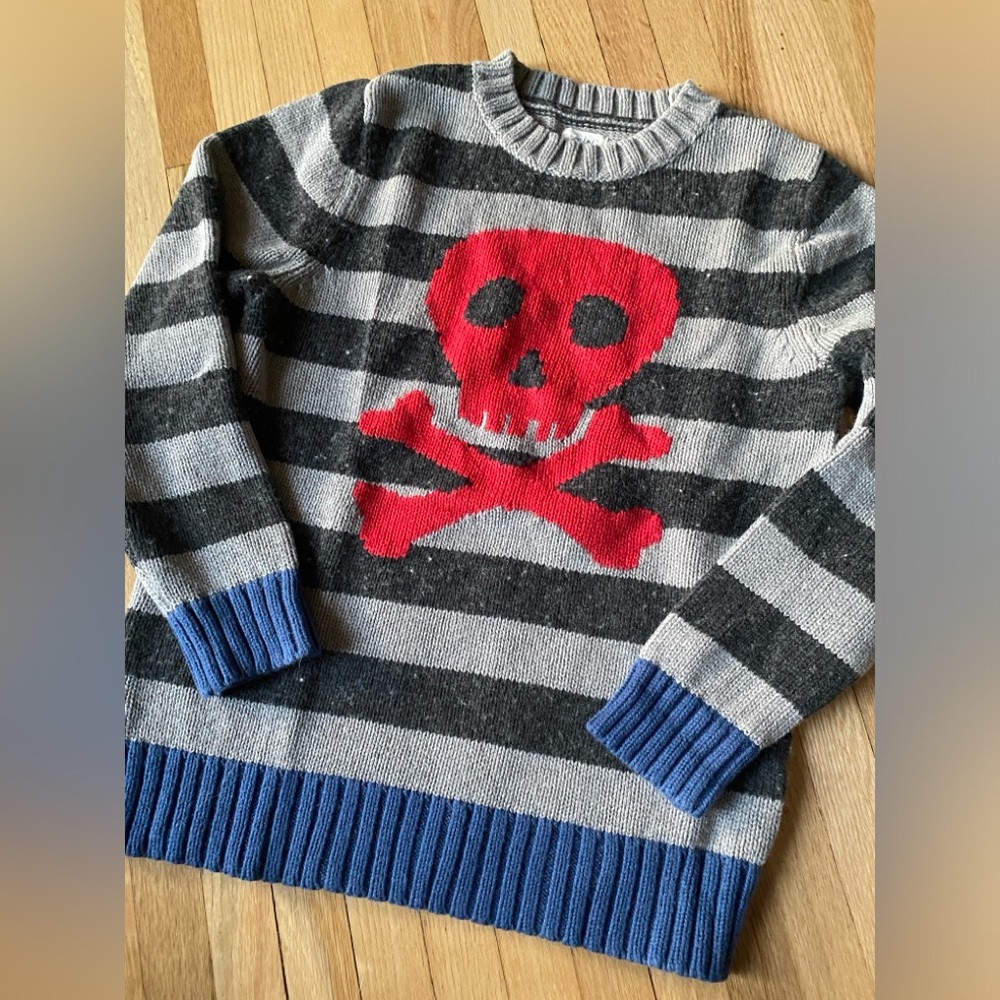 Mini Boden Sweater Boys Pirate Skull Wool Blend 7-8 Stripe